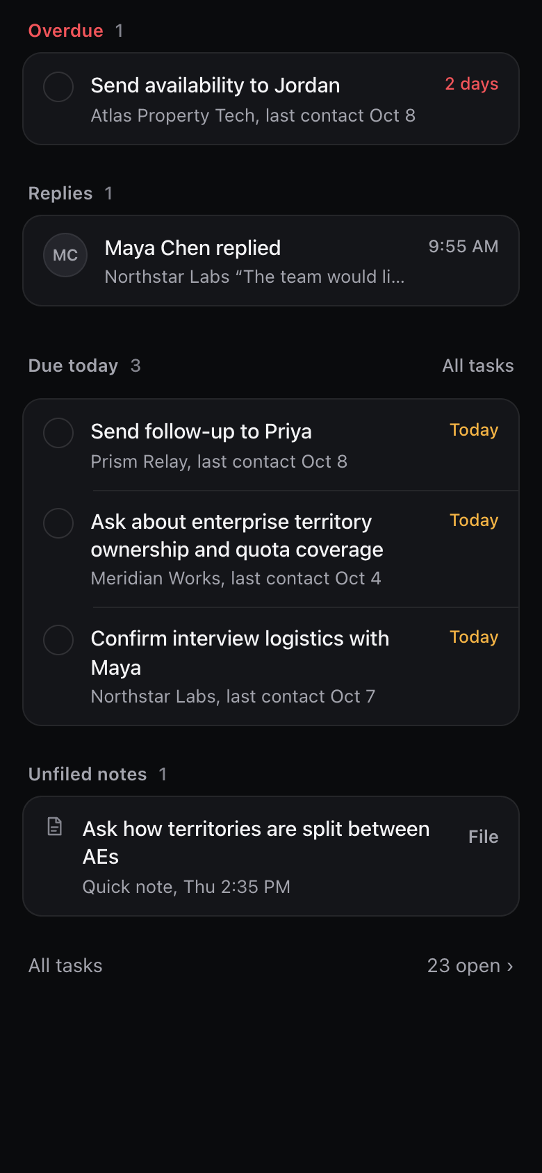 Today on the phone: what is overdue and due today